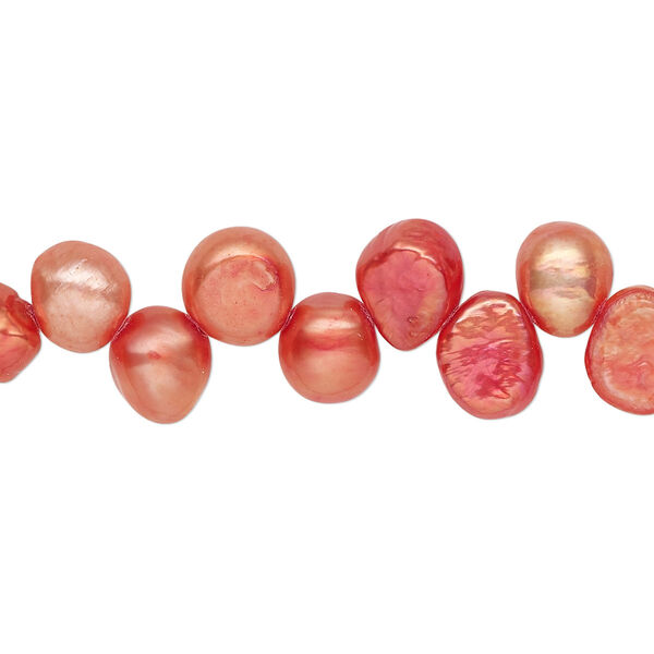 Pearl, cultured freshwater (dyed), tulip, 6-8mm top-drilled flat-sided potato with 0.4-0.5mm hole, D grade, Mohs hardness 2-1/2 to 4. Sold per 14-inch strand. image number 0