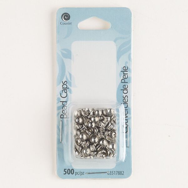 Bead cap, silver-finished steel, 4x1mm round, fits 7-12mm beads. Sold per pkg of 500. image number 0