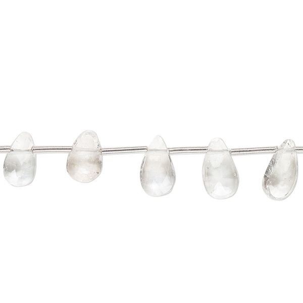 White topaz 1pkg22, hand-cut top-drilled faceted puffed teardrop bead 6x4mm-8x5mm image number 0