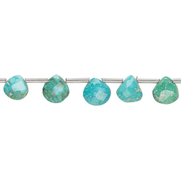 Imperial crown turquoise 1pkg16, hand-cut top-drilled faceted puffed teardrop bead natural C- grade, 5-7mm image number 0