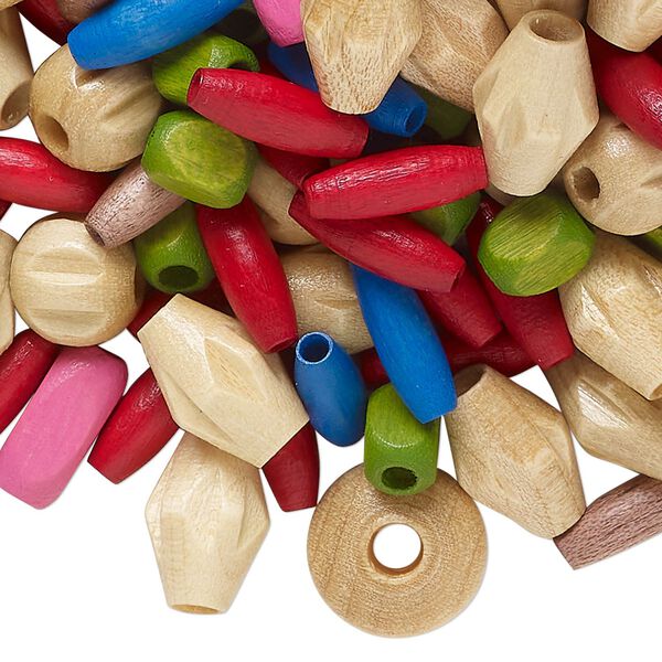 Bead mix, wood (dyed/waxed), mixed colors, 7x4mm-14x10mm mixed shapes. Sold per 4-ounce pkg, approximately 900 beads. image number 0