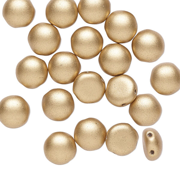Bead, Preciosa Candy™, Czech pressed glass, opaque satin gold, 8mm candy with (2) 0.8-0.9mm holes. Sold per pkg of 20. image number 0
