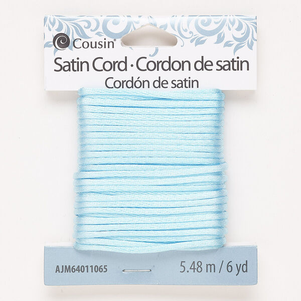 Cord, satin, light blue, 2mm round. Sold per 6-yard pkg. image number 0