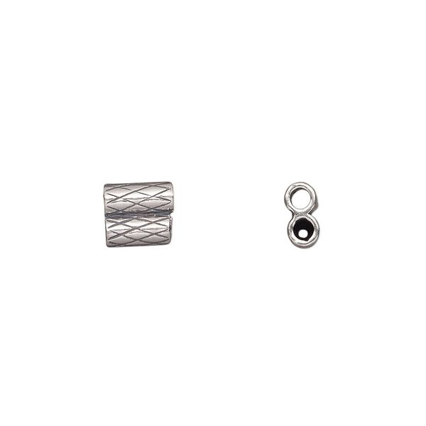Clasp JBB Findings slide 1pkg1 sterling silver, 7x6.5mm textured double-round tube, set of 2 antiqued image number 0