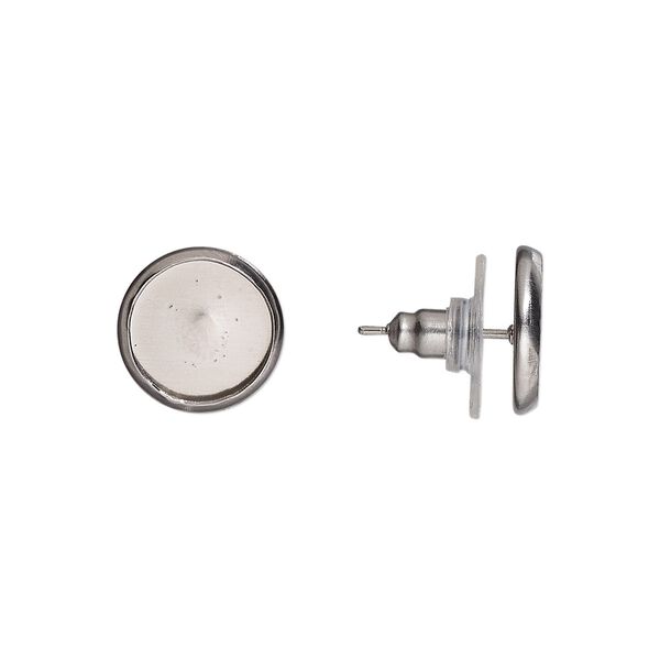 Earstud 1pkg10 Almost Instant Jewelry®, 12mm / 10mm round glue-in setting / comfort clutch, stainless steel / acrylic 5 pair image number 0