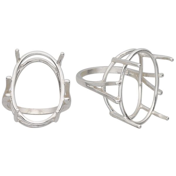 Ring, Sure-Set™, sterling silver, 25x18mm 4-prong oval basket setting, size 7. Sold individually. image number 0