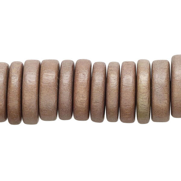 Bead, Taiwanese cheesewood (dyed/waxed), medium brown, 15x3mm-15x4mm  rondelle. Sold per 8-inch strand, approximately 55 beads. image number 0