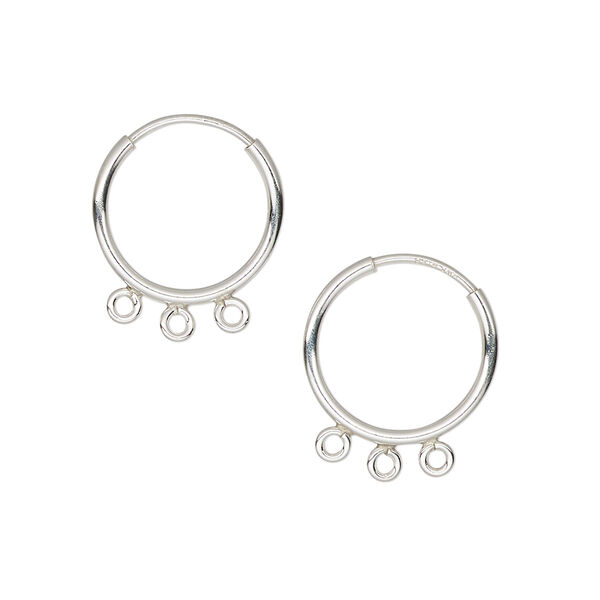 Earring hoop 1pkg2 sterling silver, 14mm / endless loop / 3 closed bottom loop, 21 gauge 1 pair image number 0