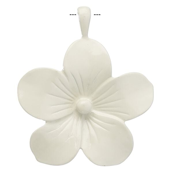 Pendant, enameled "pewter" (zinc-based alloy), ivory, 46x44mm flower. Sold individually. image number 0