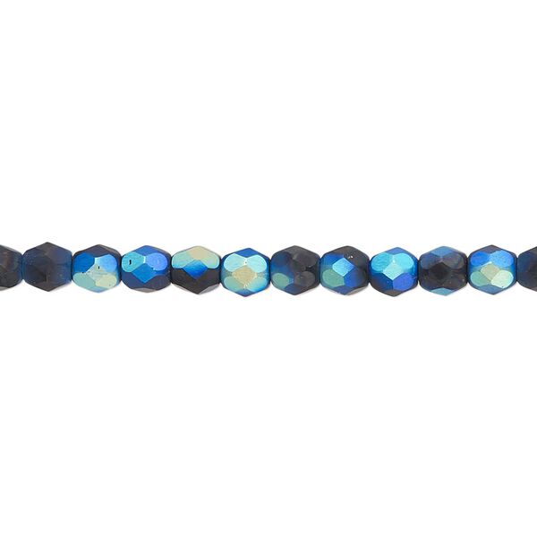 Bead, Czech fire-polished glass, opaque black half-coated matte AB, 4mm faceted round. Sold per 15-1/2" to 16" strand. image number 0