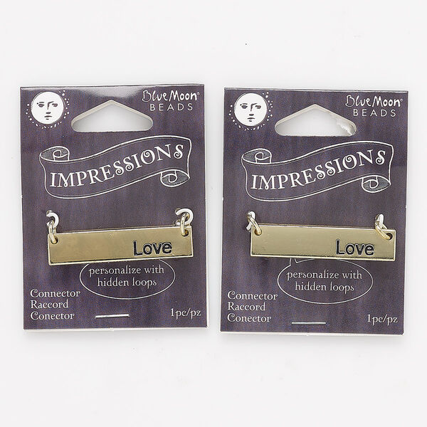 Focal, enamel / gold-finished "pewter" / steel, black, 37x8mm rectangle with "Love" and hidden loops. Sold per pkg of 2. image number 0