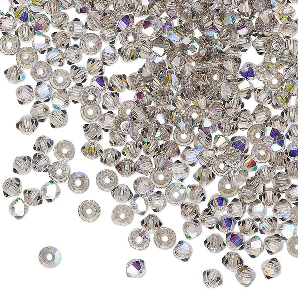 Bead 1440pk black diamond AB, Preciosa Czech crystal 3mm bicone image number 0