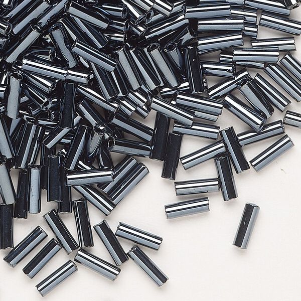 Bead, Preciosa Ornela Czech glass, bugle bead, pkg/50g, #3, hematite opaque black, (49102). image number 0