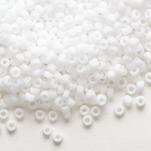 Seed bead, Dyna-Mites™, glass, opaque matte white, #8 round. Sold per 40-gram pkg. image number 0