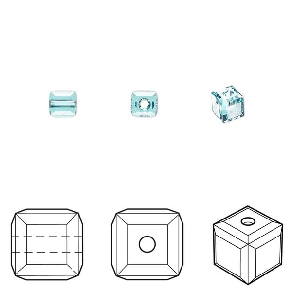 Bead 288pk light turquoise, Swarovski® 4mm cube 5601 image number 0