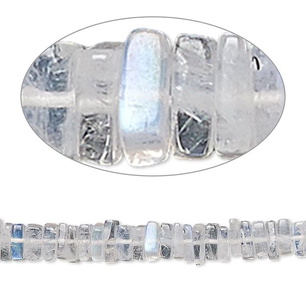Rainbow moonstone 1pkg1, hand-cut square rondelle bead natural 8 inch 4x1mm-6x2mm image number 0