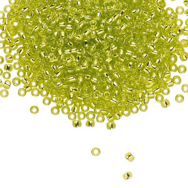 Seed bead, TOHO BEADS®, glass, pkg/250g, #11 round, transparent silver-lined lime green (TR-11-24). image number 0