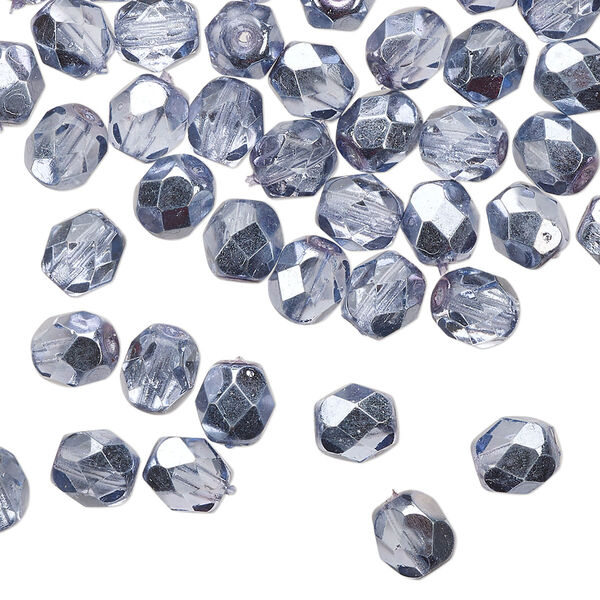 Bead Czech fire-polished glass 1pkg1, 6mm faceted round, 1 mass metallic opaque lilac image number 0