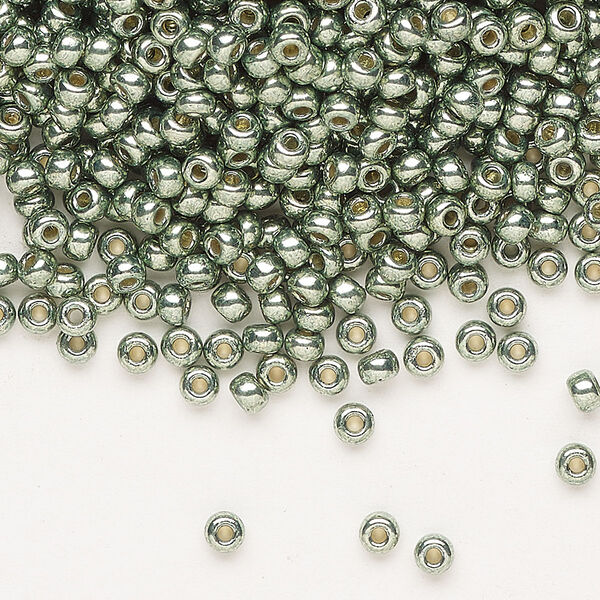 Seed bead, Miyuki, glass, pkg/50g, #8 rocaille, Duracoat® opaque galvanized sea green (RR-4215). image number 0
