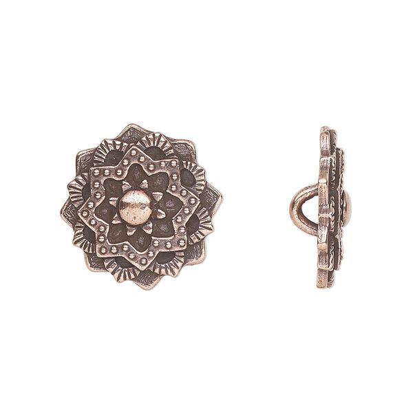 Button, TierraCast®, antique copper-plated pewter (tin-based alloy), 17.5mm mandala with hidden closed loop. Sold per pkg of 2. image number 0