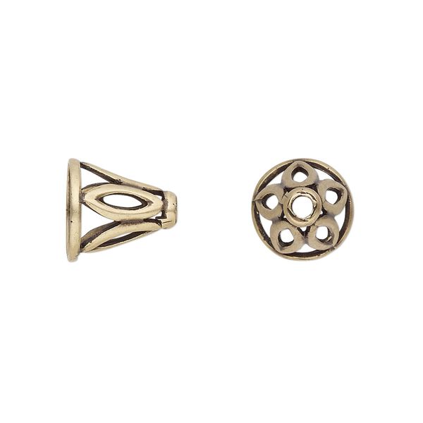 Cone, JBB Findings, antiqued brass, 11x11mm with cutout marquise design, fits 8.5mm bead. Sold individually. image number 0