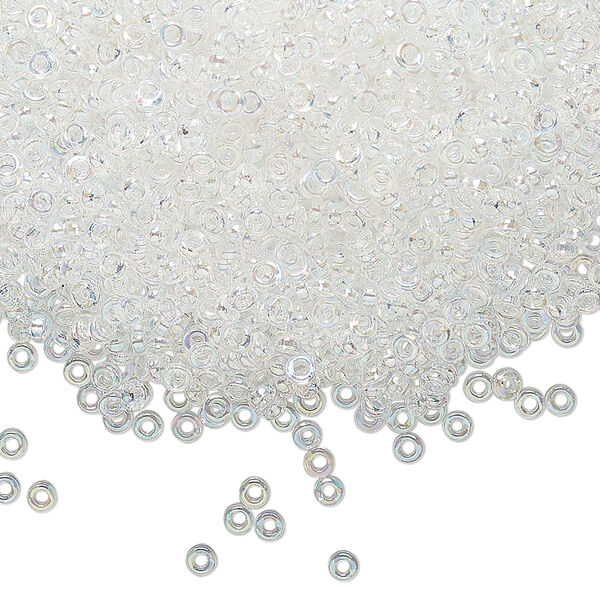 Seed bead, Miyuki, glass, pkg/50g, 2.2x1mm spacer rondelle, translucent AB clear, (SPR2.2-250). image number 0
