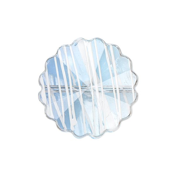Bead, acrylic, semitransparent clear and white, 25mm faceted round flower with painted line design. Sold per pkg of 48. image number 0