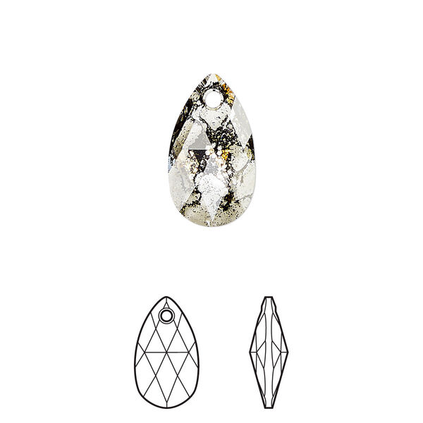 Drop 2pk crystal black patina, Crystal Passions® 16x9mm pendant pear 6106 image number 0