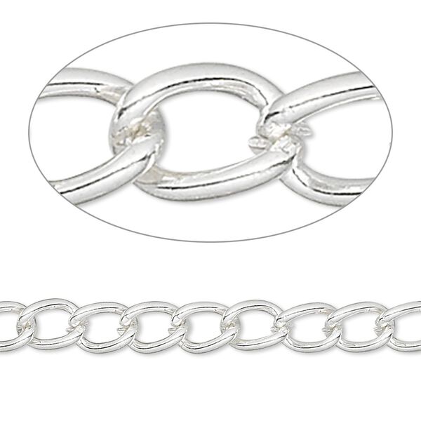 Chain, silver-finished brass, 5mm curb. Sold per pkg of 5 feet. image number 0