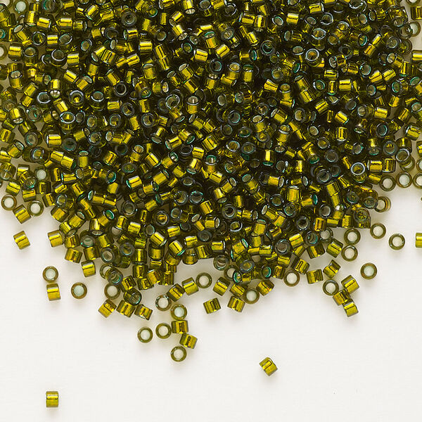 Seed bead, Delica®, glass, pkg/50g, #11 round, transparent silver-lined golden olive (DB-0604). image number 0