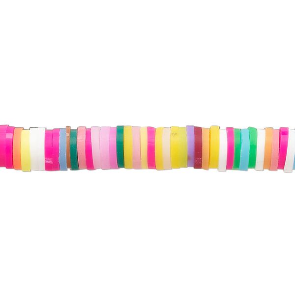 Bead, polymer clay, opaque multicolored, 6x1-1/2mm heishi. Sold per pkg of (2) 16-inch strands. image number 0
