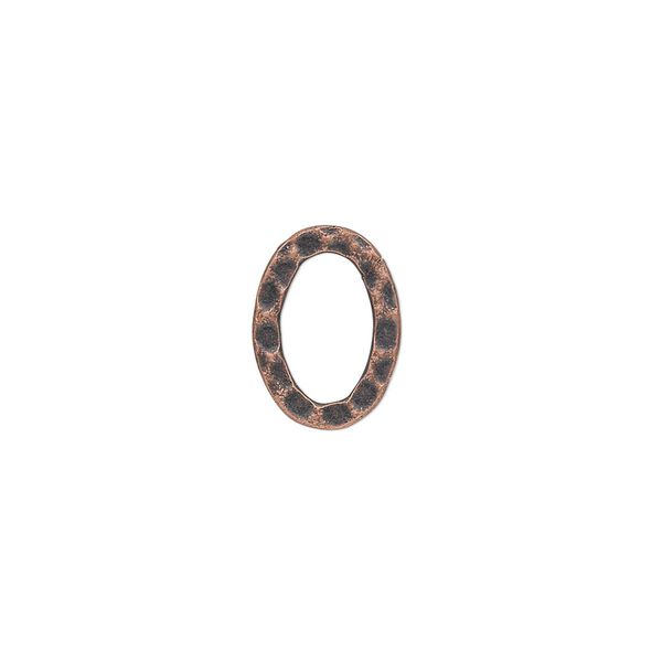 Component, antique copper-plated steel, 14x10mm double-sided hammered open flat oval. Sold per pkg of 12. image number 0
