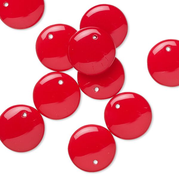 Drop, Preciosa, Czech pressed glass, opaque red, 12mm flat round. Sold per pkg of 10. image number 0