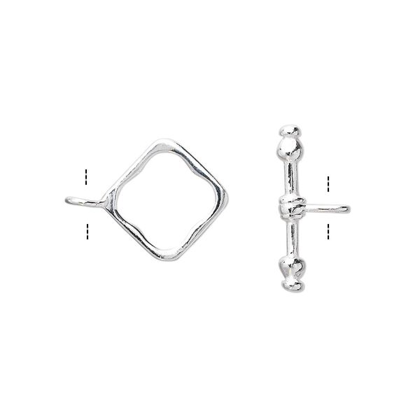 Clasp, toggle, sterling silver, 14mm diamond. Sold individually. image number 0