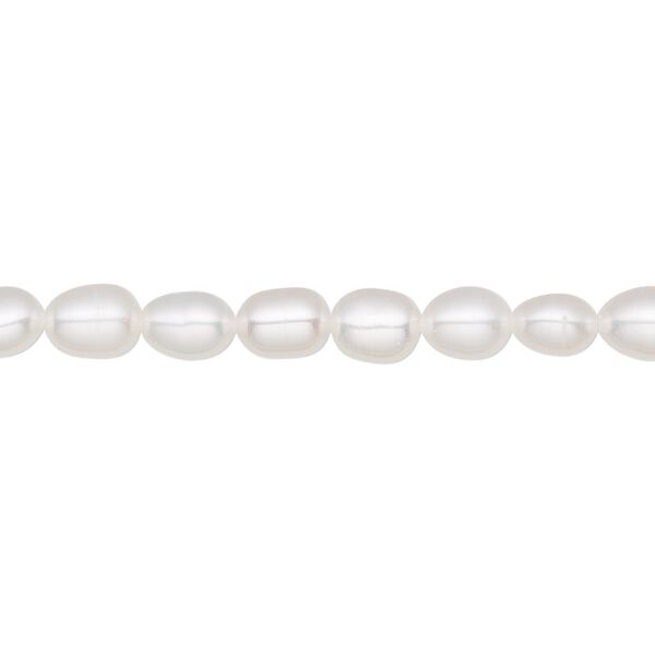 Pearl, cultured freshwater (bleached), white, 4-5mm rice, B- grade, Mohs hardness 2-1/2 to 4. Sold per 14-inch strand. image number 0
