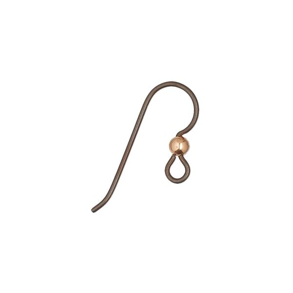 Ear wire fishhook 1pkg4 antique copper-plated niobium, 15.5mm / 3mm ball / open loop, 20 gauge copper 2 pair image number 0