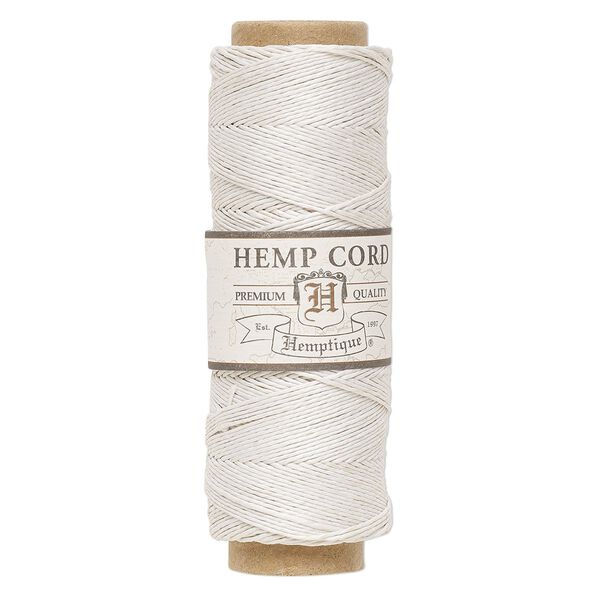 Cord, Hemptique®, polished hemp, white, 0.5mm diameter, 10-pound test. Sold per 205-foot spool. image number 0