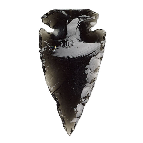 Black obsidian 1pkg1, hand-knapped undrilled arrowhead focal natural 36x18mm-48x22mm image number 0