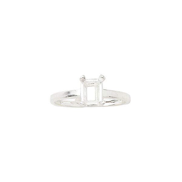 Ring, Sure-Set™, sterling silver, 7x5mm 4-prong emerald-cut basket setting, size 6. Sold individually. image number 0