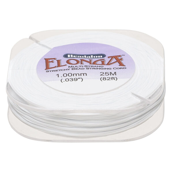Cord, Beadalon® Elonga™, elastic, white, 1mm, 12-pound test. Sold per 25-meter spool. image number 0