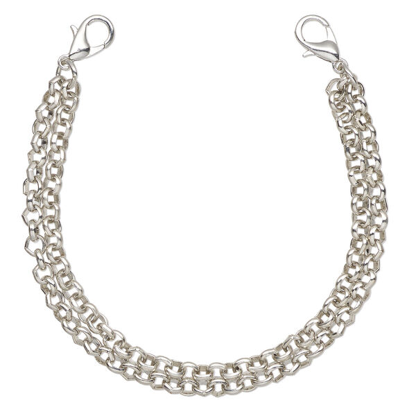 Bracelet component, silver-finished "pewter" (zinc-based alloy) and steel, 4mm round rolo, 6-1/2 inch chain with (2) lobster claw clasps. Sold individually. image number 0