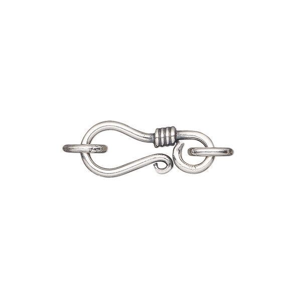 Clasp, hook-and-eye, sterling silver, 14x8mm with jump ring. Sold per pkg of 2. image number 0