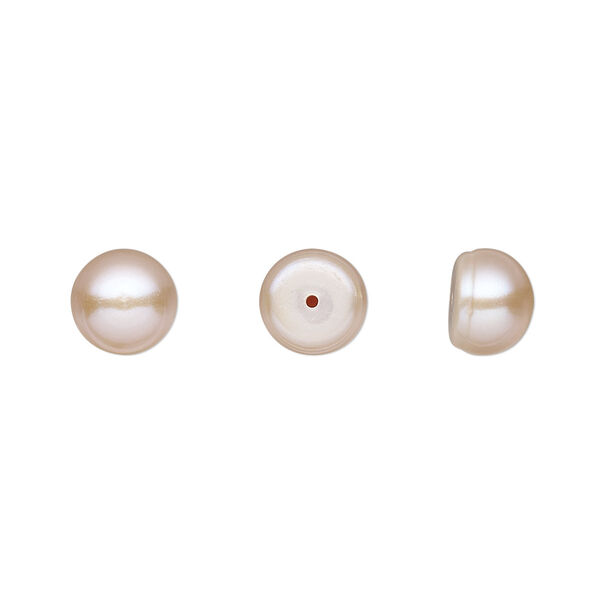 Pearl, White Lotus™, cultured freshwater pearl, mauve, 8mm half-drilled button, B grade, Mohs hardness 2-1/2 to 4. Sold per pair. image number 0