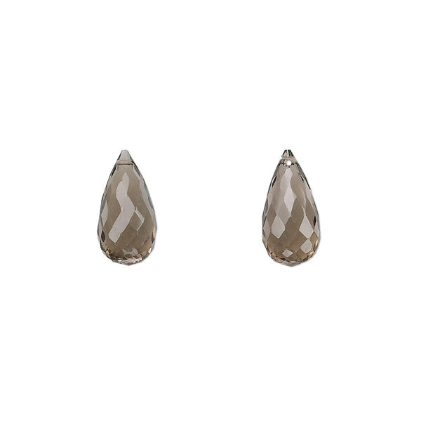 Smoky quartz 1pkg2, hand-cut top-drilled faceted briolette bead B grade, 12x6mm image number 0