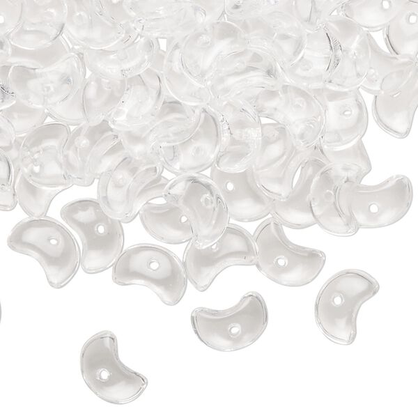 Bead, Czech pressed glass, clear, 8x5mm flat crescent. Sold per 1-ounce pkg, approximately 200 beads. image number 0