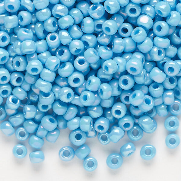 Seed bead, Dyna-Mites™, glass, opaque rainbow light turquoise blue, #6 round. Sold per 40-gram pkg. image number 0
