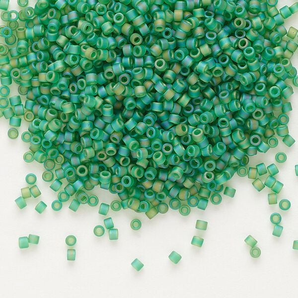 Seed bead, Delica®, glass, pkg/50g, #11 round, translucent matte rainbow green (DB-0858). image number 0