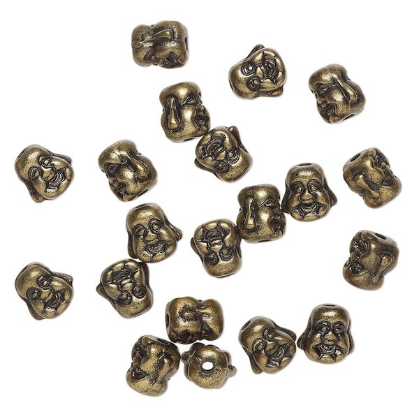 Bead, antique brass-finished "pewter" (zinc-based alloy), 10mm double-sided buddha head. Sold per pkg of 20. image number 0