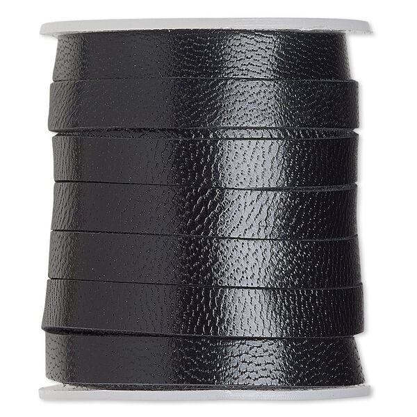 Cord, leather, black, 5mm flat. Sold per 25-yard spool. image number 0