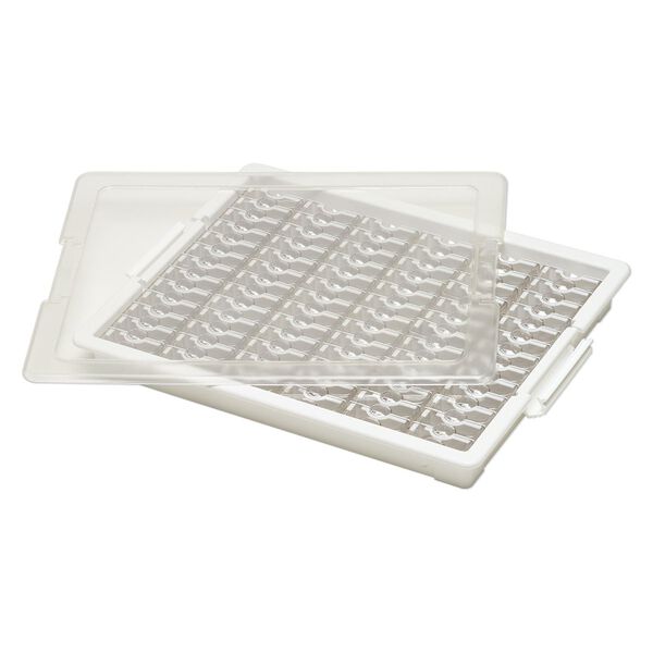 Organizer, Tiny Containers Tray™, Bead Storage Solutions™, plastic, clear and opaque off-white, 13-3/4 x 10-1/2 x 2 inches with (78) 2 x 1-1/8 x 3/4 inch containers. Sold per 82-piece set. image number 1